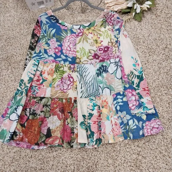 3594 Size Medium Sacred Threads Baby Doll Top in Pink and Green Print. - Picture 5 of 8